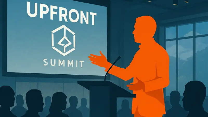 Антонио Грасиас выступает на конференции Upfront Summit о стартапах и технологиях.