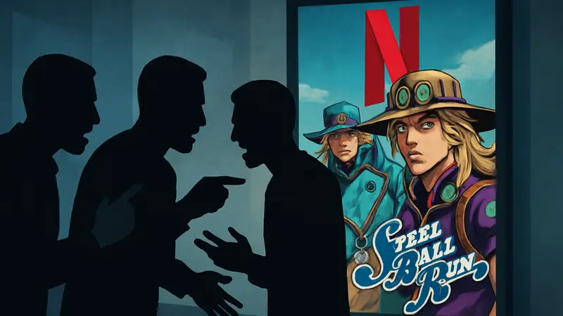 Логотип Netflix с обложкой аниме JoJo's Bizarre Adventure: Steel Ball Run, спор о дате выхода.