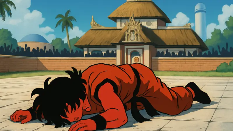 Ямча из Dragon Ball в одном из своих унизительных моментов, кадр из аниме.