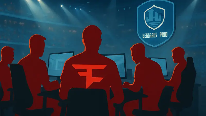 Команда FaZe Clan на киберспортивном турнире, логотип HLC Belgrade PRO.
