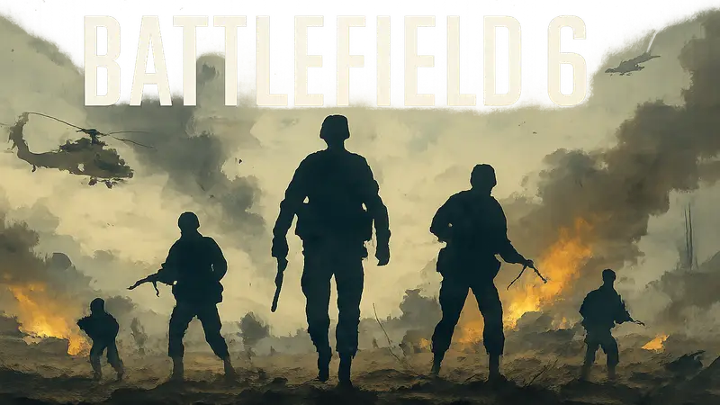 Логотип Battlefield 6 с солдатами на поле боя и информацией о бесплатной неделе