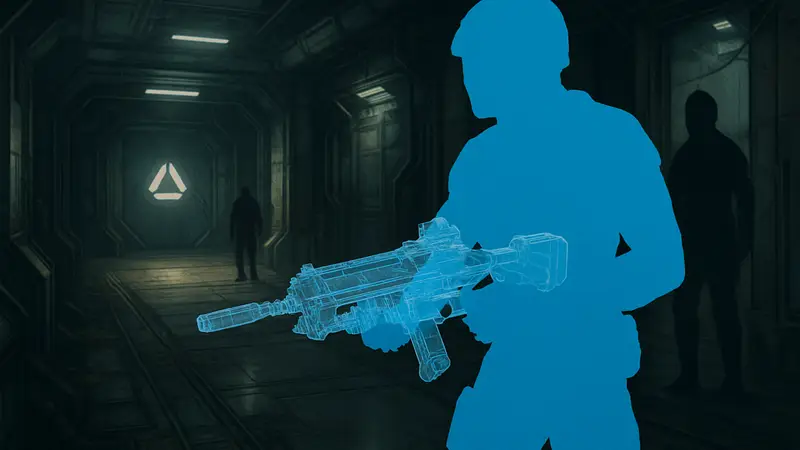 Скриншот оружия из игры Marathon с эффектом невидимости.