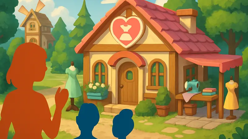 Игровой скриншот Heartopia, демонстрирующий новые модные предметы или постройки.