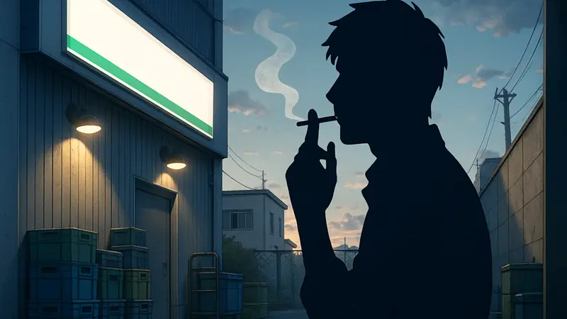 Аниме "Smoking Behind the Supermarket with You": главный герой курит за супермаркетом, арт.