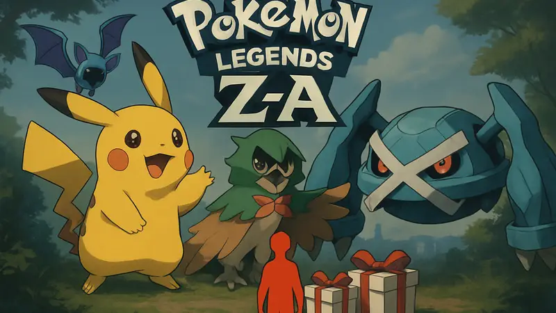 Покемоны и логотип Pokemon Legends Z-A, призывающие забрать Mystery Gifts.