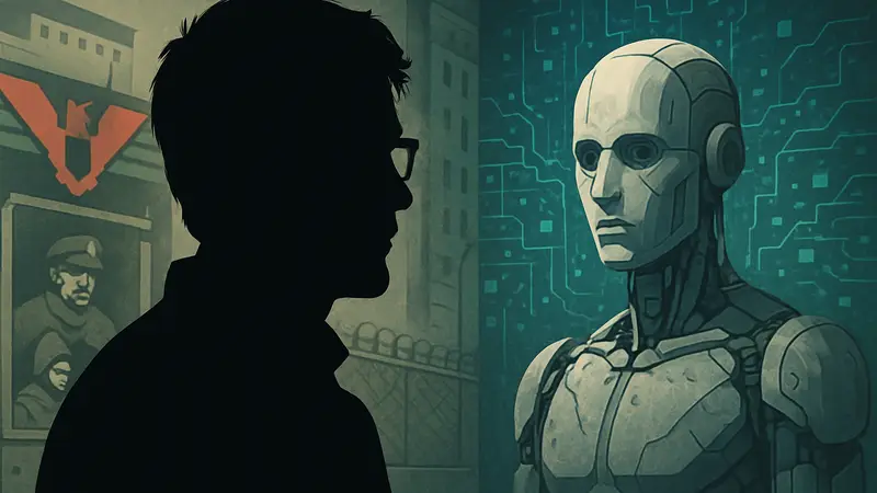 Лукас Поуп, разработчик игр Papers, Please и Return of the Obra Dinn, на фоне ИИ-графики