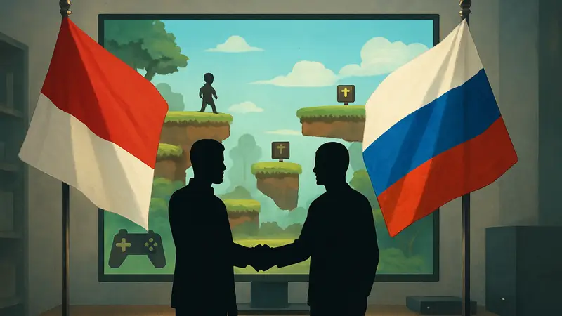 Флаги Индонезии и России, символизирующие сотрудничество в разработке видеоигр
