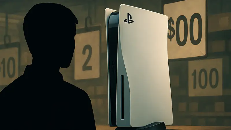 Концепт будущей консоли PlayStation 6 на фоне ценников.