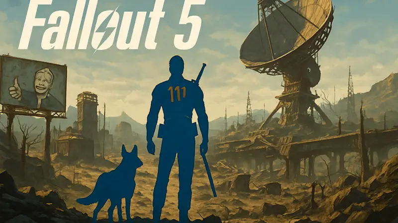 Обложка Fallout 5 с узнаваемым стилем и элементами пустошей