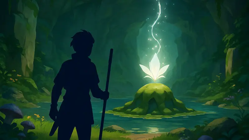 Скриншот из Palia с персонажем, проходящим квест A Thousand Slimy Things и Цветопотоком