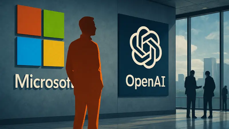 Логотипы Microsoft и OpenAI, символизирующие их многомиллиардное сотрудничество в сфере ИИ.