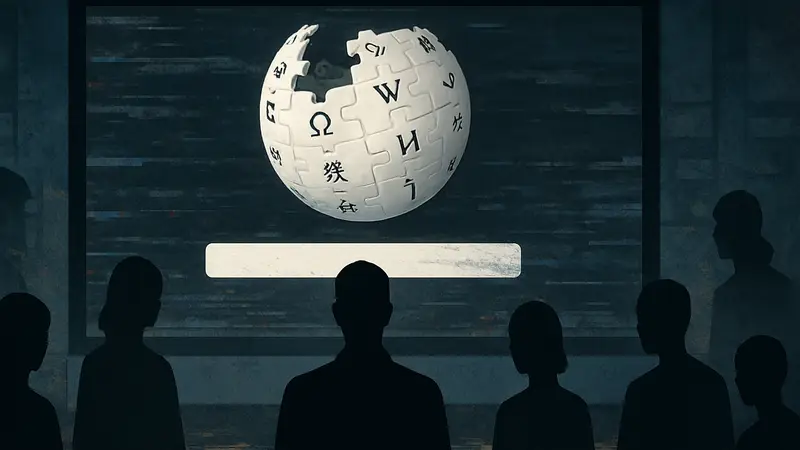 Логотип Wikipedia на фоне сбоя или ошибки загрузки страницы, символизирующий  недоступность сервиса.