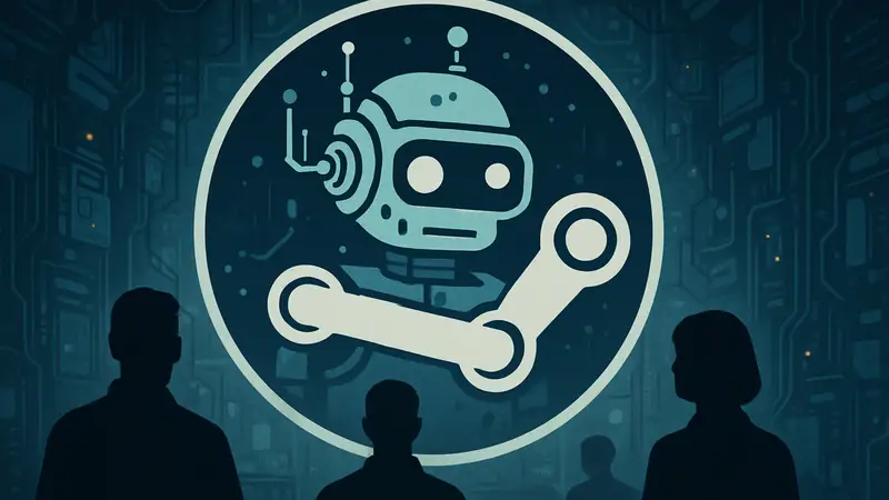 Логотип Steam или Valve с элементами ИИ или робота