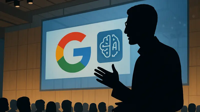 Сундар Пичаи, CEO Google и Alphabet, выступает на конференции, посвящённой ИИ и технологиям.