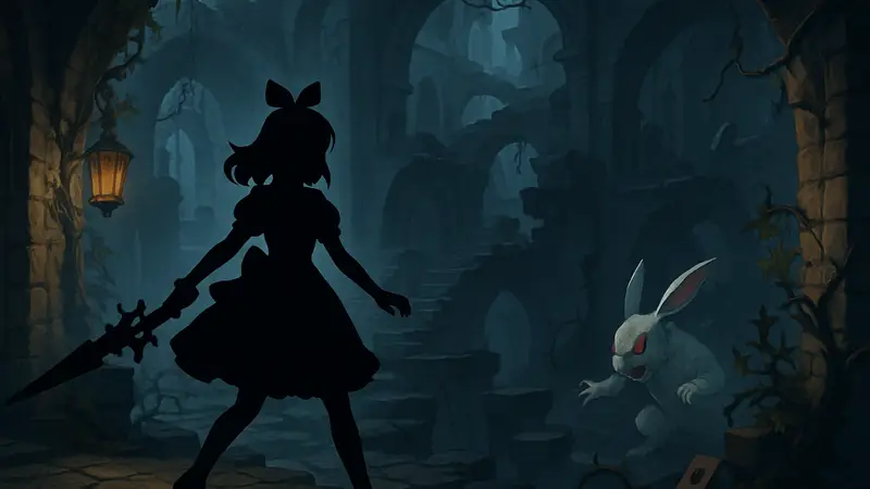 Аниме-арт игры Crymelight с персонажем в стиле «Алисы в Стране чудес» и элементами жанра roguelike.