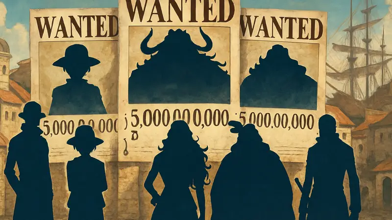 Фанарт персонажей One Piece с постерами о розыске, награда в 5 миллиардов белли