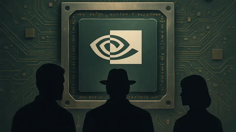 Логотип Nvidia на фоне микросхемы или ИИ-процессора.