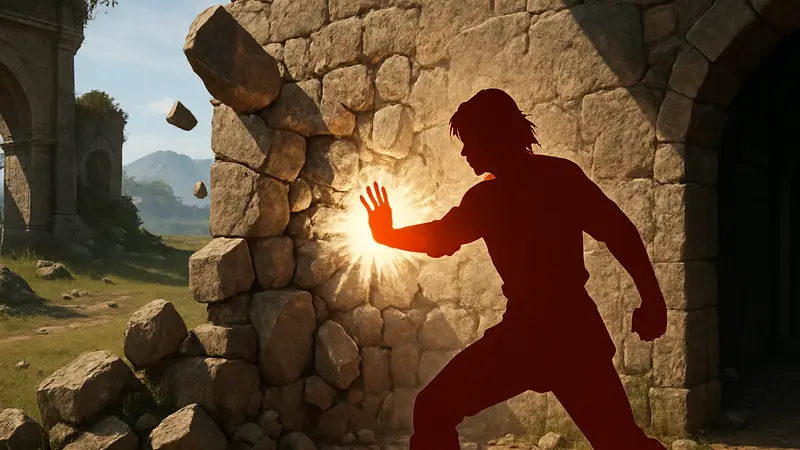 Использование способности Focused Force Palm в игре Crimson Desert, пробивающей каменную стену.