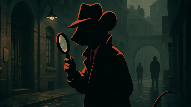 Мышиный детектив из игры Mouse: P.I. For Hire расследует дело, иллюстрация в нуарном стиле