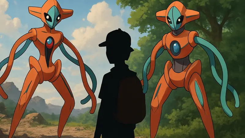 Деоксис в разных формах из игр Pokemon FireRed и LeafGreen, иллюстрация различий версий
