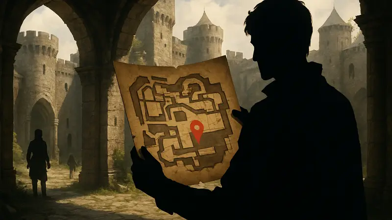 Карта замка Арбория с отметкой местоположения сейфа в Crimson Desert.