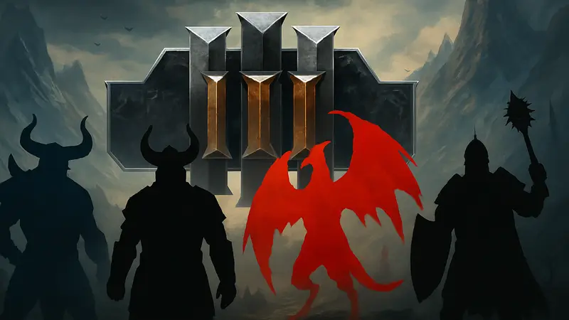 Логотип Total War: Warhammer III с изображением фракций, символизирующий обновление.