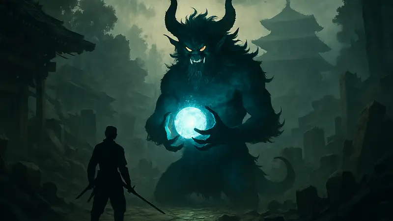 Демон Зависти, секретный босс из игры Nioh 3, с мощным Ядром души в руках.