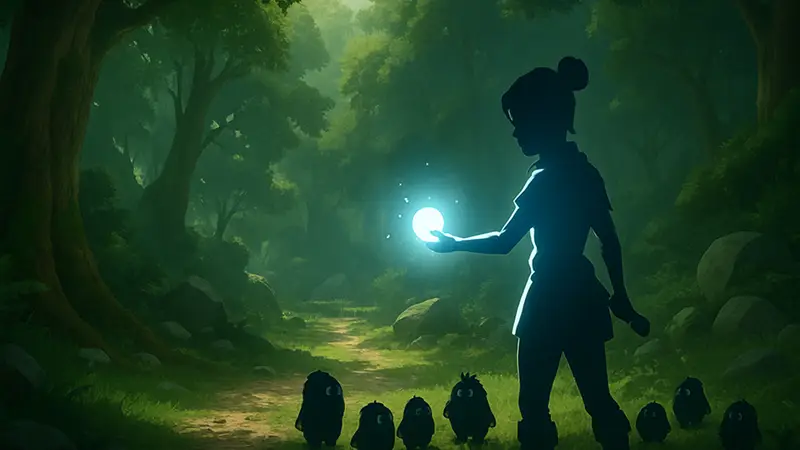 Кена из Kena: Bridge of Spirits, использующая способности или взаимодействующая с Rot-спутниками.