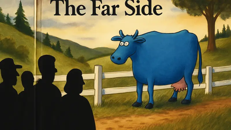 Обложка книги The Far Side с абсурдным комиксом или смешным животным, подчеркивающим юмор Гэри Ларсона.