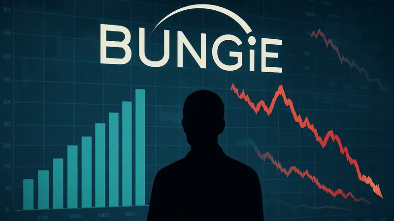 Логотип Bungie на фоне финансовых графиков.