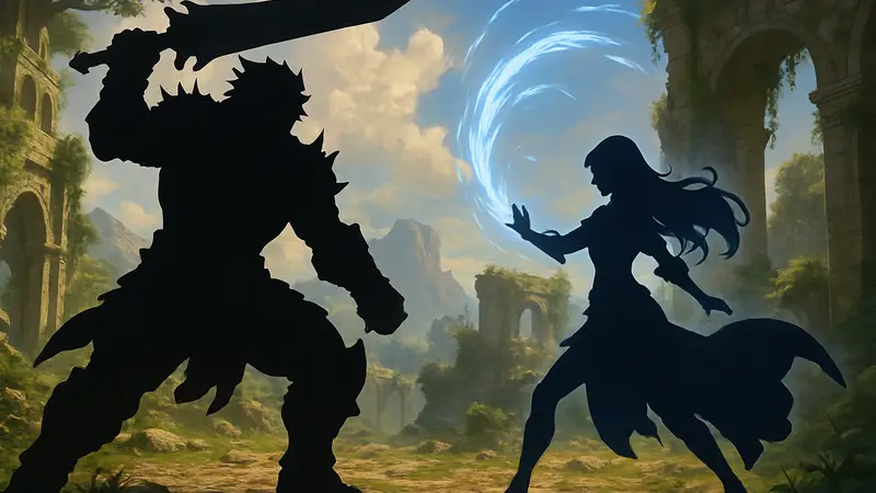 Изображение Галанзы и Маглиэль из Granblue Fantasy Relink в боевых позах, демонстрирующих их способности.