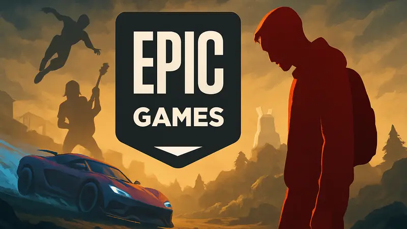 Логотип Epic Games на фоне элементов Fortnite, символизирующий закрытие игровых режимов