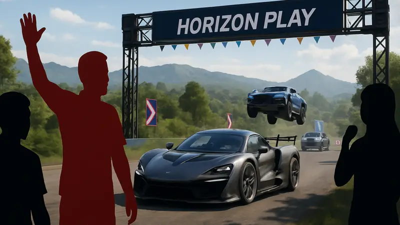 Скриншот из Forza Horizon 6 с демонстрацией мультиплеерных гонок и режима Horizon Play.