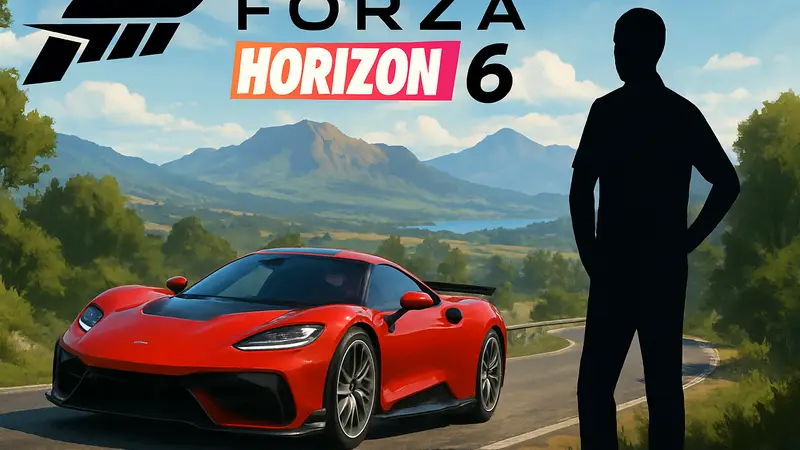 Обложка Forza Horizon 6 с гоночным автомобилем на фоне живописного пейзажа, символизирующая доступность для ПК.