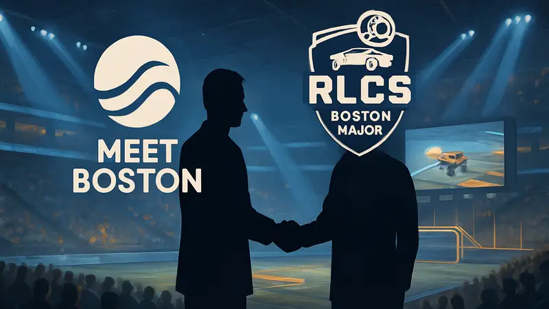 Логотипы Meet Boston и RLCS Boston Major, символизирующие партнёрство в киберспорте.