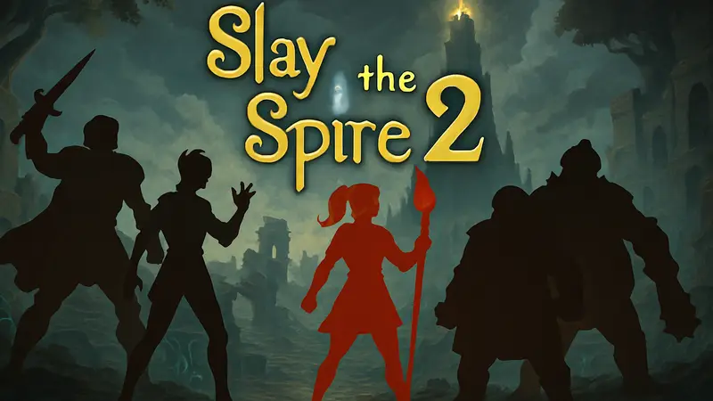 Обложка игры Slay the Spire 2 с новыми персонажами и элементами геймплея.