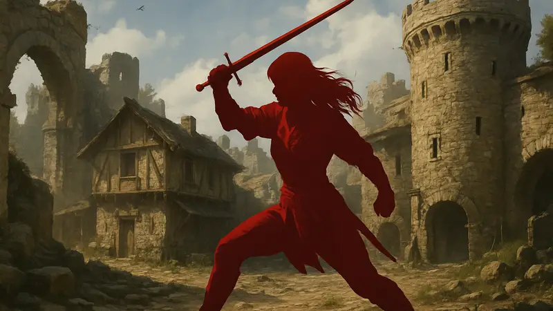 Персонаж Дамиана из игры Crimson Desert в боевой стойке