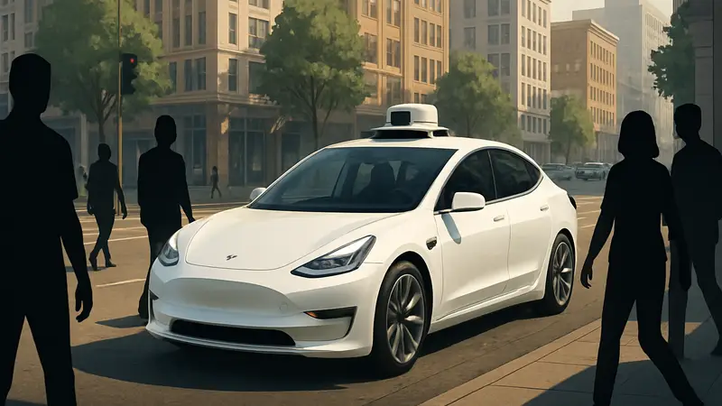Автономный автомобиль Tesla на городской улице