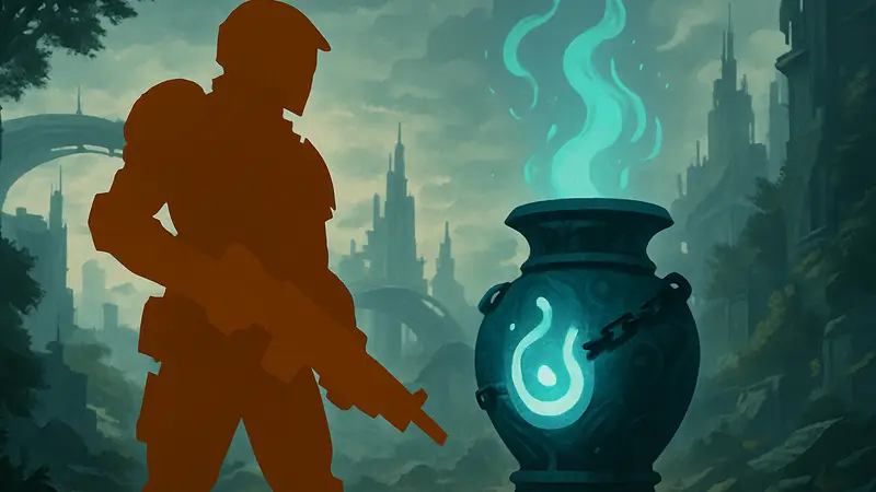 Игровой персонаж из Deadlock рядом с Урной Душ, символизирующей балансовые изменения.