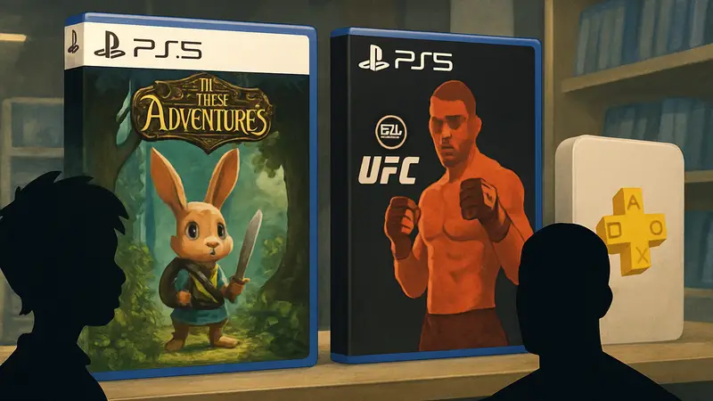Логотипы игр The Adventures of Elliot: The Millennium Tales и EA Sports UFC 6, обложки для PS5 и PS Plus.