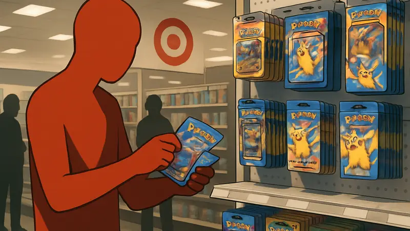 Вскрытый бустерный набор карт Pokémon в магазине Target, борьба со скальперами.