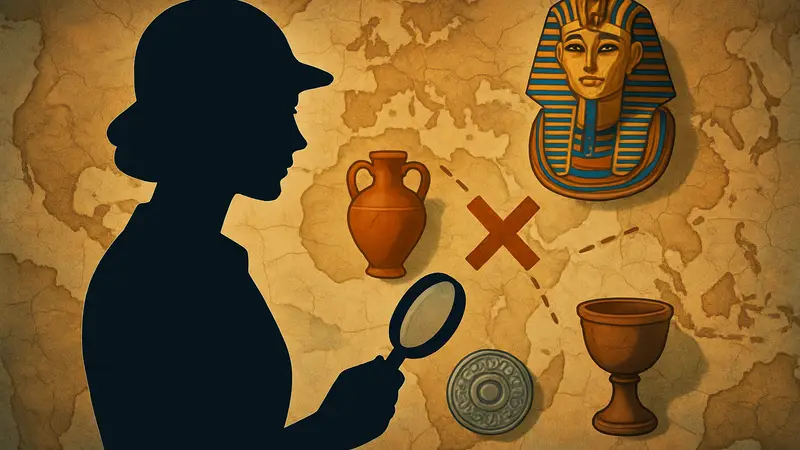 Главная героиня June's Journey Джун Паркер на фоне старинной карты с изображением пропавших артефактов