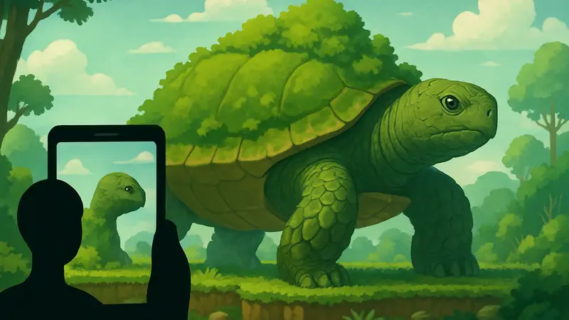 Скриншот игры Grow the Gigaturtle с изображением большой черепахи