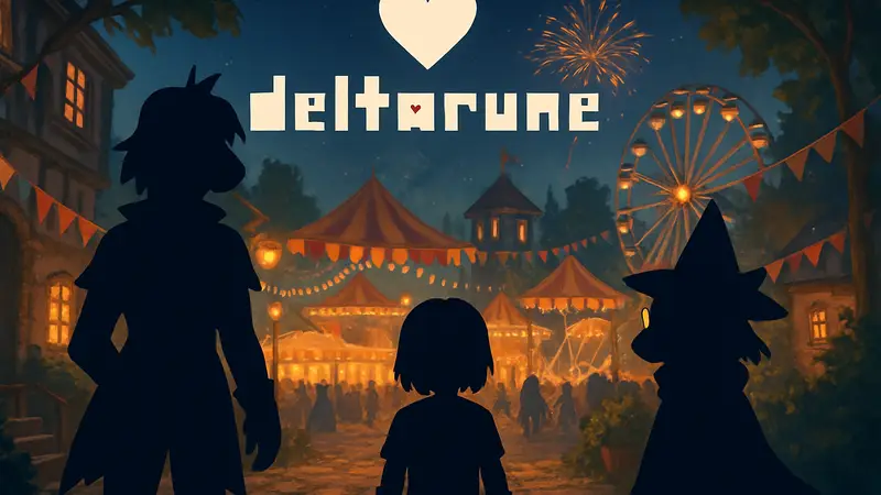 Изображение из игры Deltarune Chapter 5: The Festival, возможно, с главными героями или логотипом.
