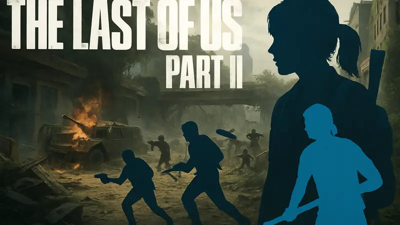 Логотип игры The Last of Us Part II или персонажи на фоне отменённой многопользовательской битвы
