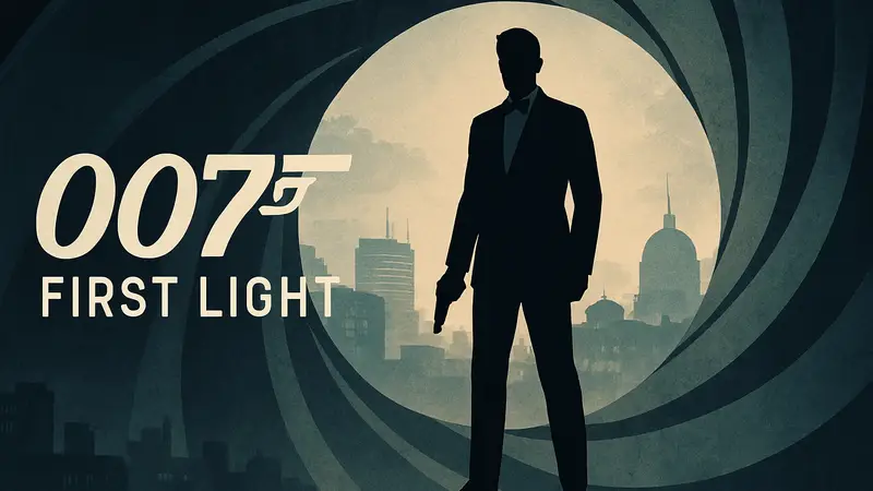 Логотип игры 007 First Light на фоне силуэта Джеймса Бонда, символизирующий ограничения франшизы.