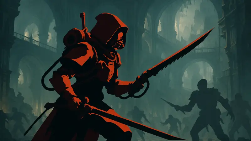 Скитарий из Warhammer 40,000 Darktide с Трансзвуковыми клинками в бою.