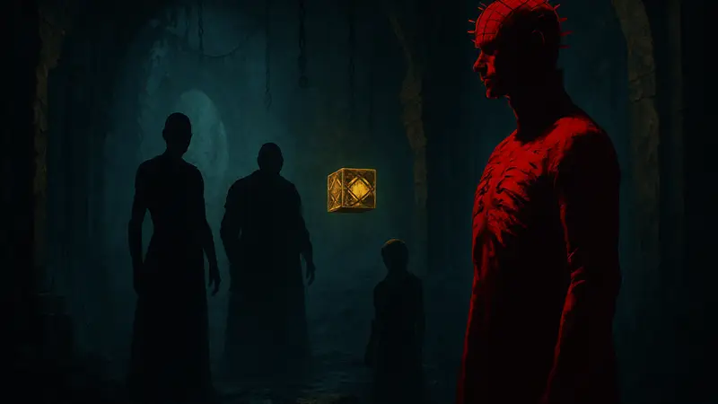 Игровой скриншот или арт новой игры Hellraiser с Сенобитами в мрачной атмосфере. Hellraiser игра.