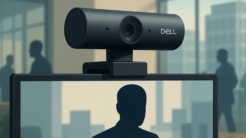 Детальное изображение веб-камеры Dell Pro 5 на мониторе, демонстрирующее её дизайн и размер.