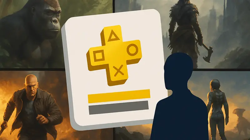 Логотип PlayStation Plus Extra и Premium на фоне обложек новых игр.